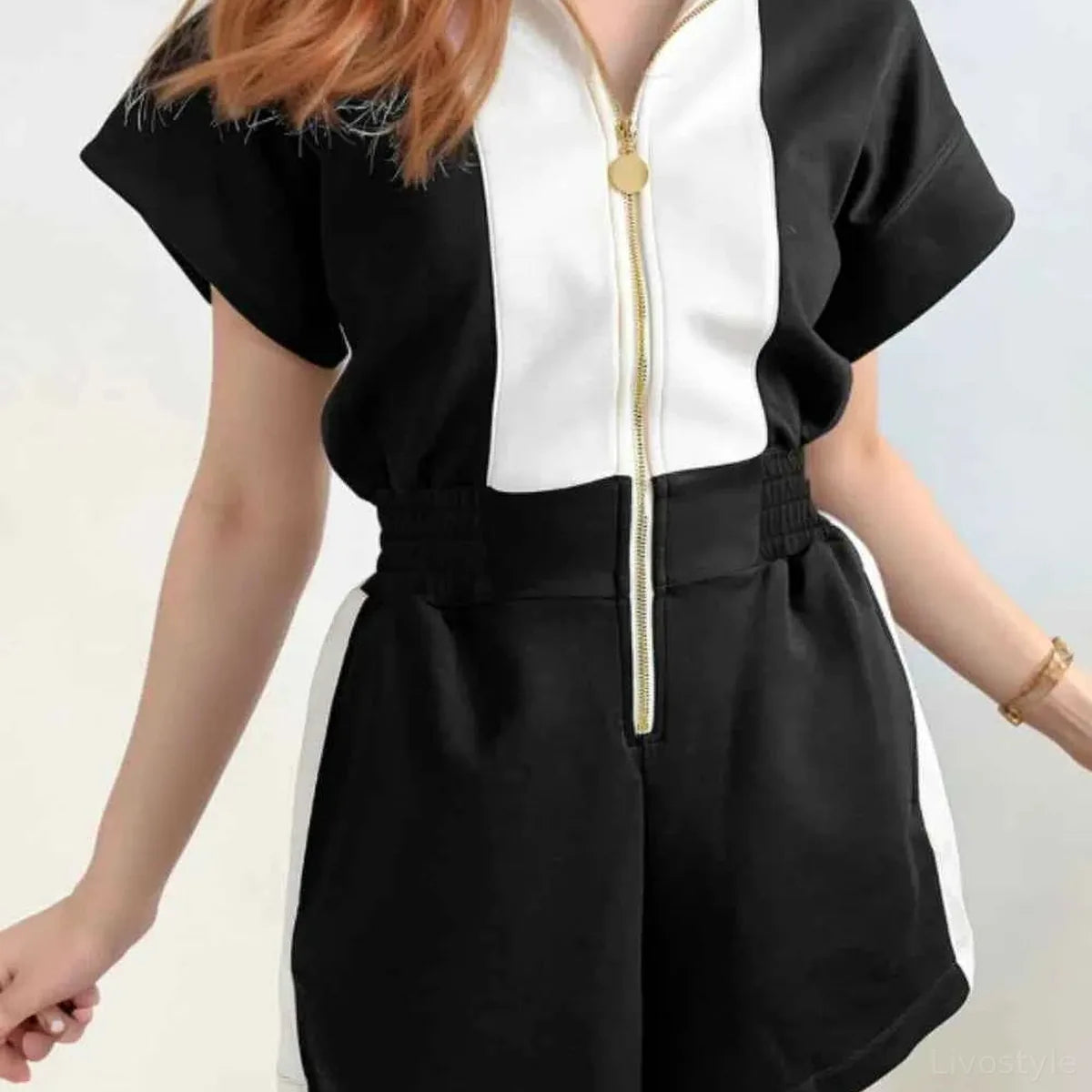 Half Zip Short Sleeve Romper