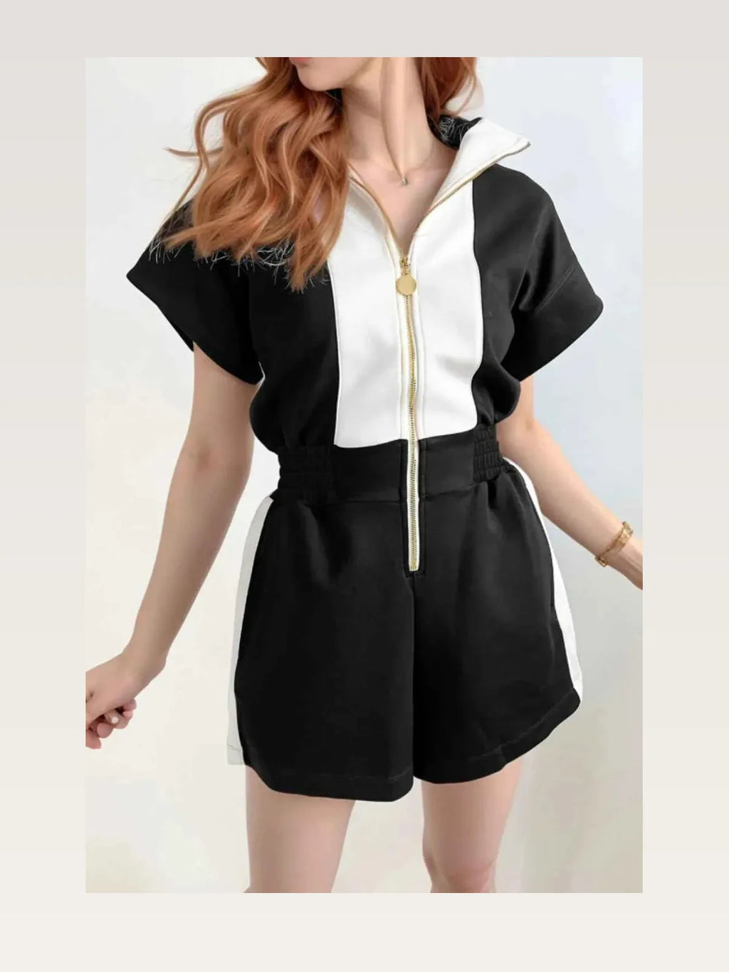 Half Zip Short Sleeve Romper